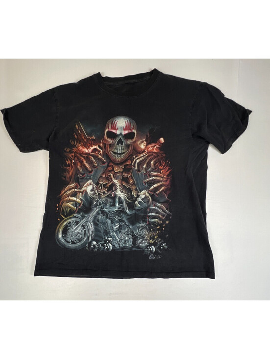 Other - Unbranded Men Black Reaper Skull Motorcycle Graphic T Shirt Tee